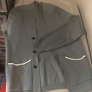 Gray Cardigan with White Trim